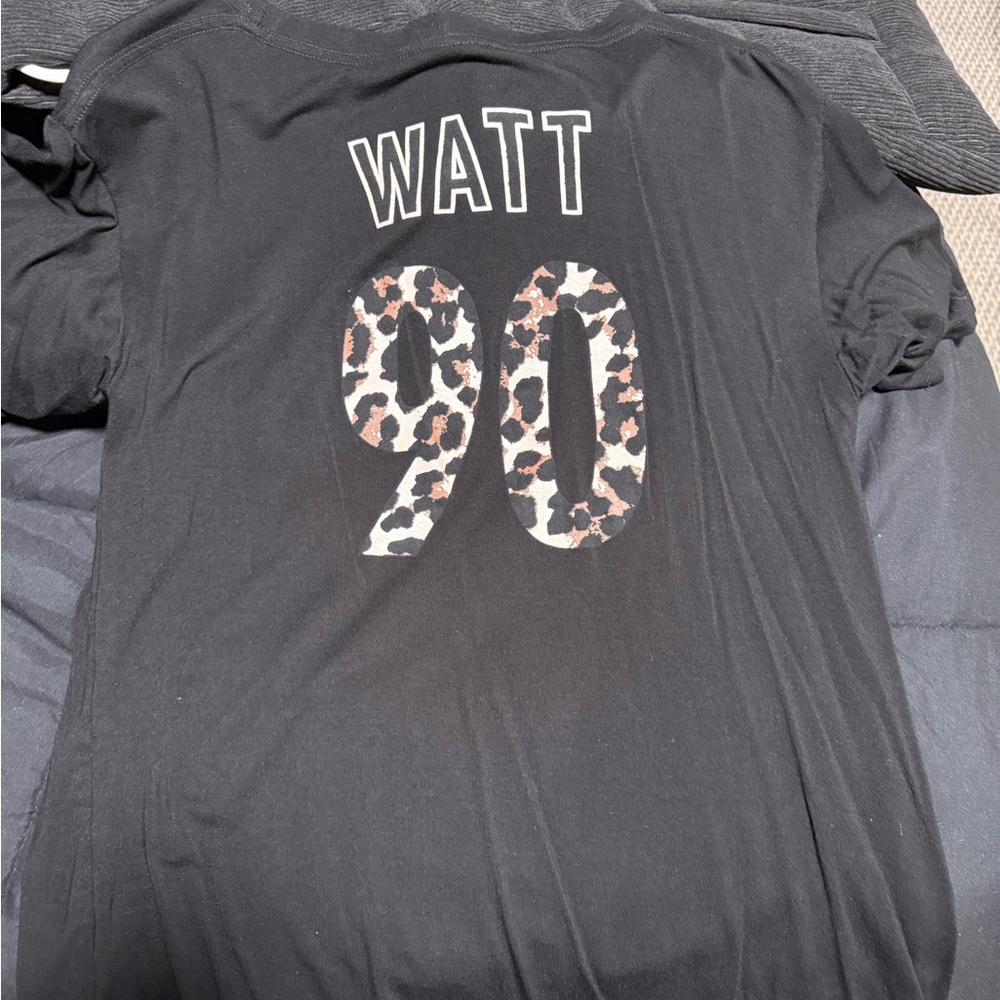 Black Graphic T-Shirt with Leopard Print Number